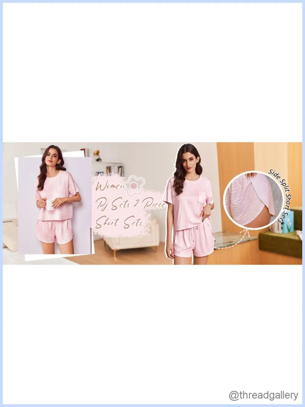 Ekouaer Women's Pajama Set Sexy Lounge Set Side Split Short PJ Set Coquette Y2K